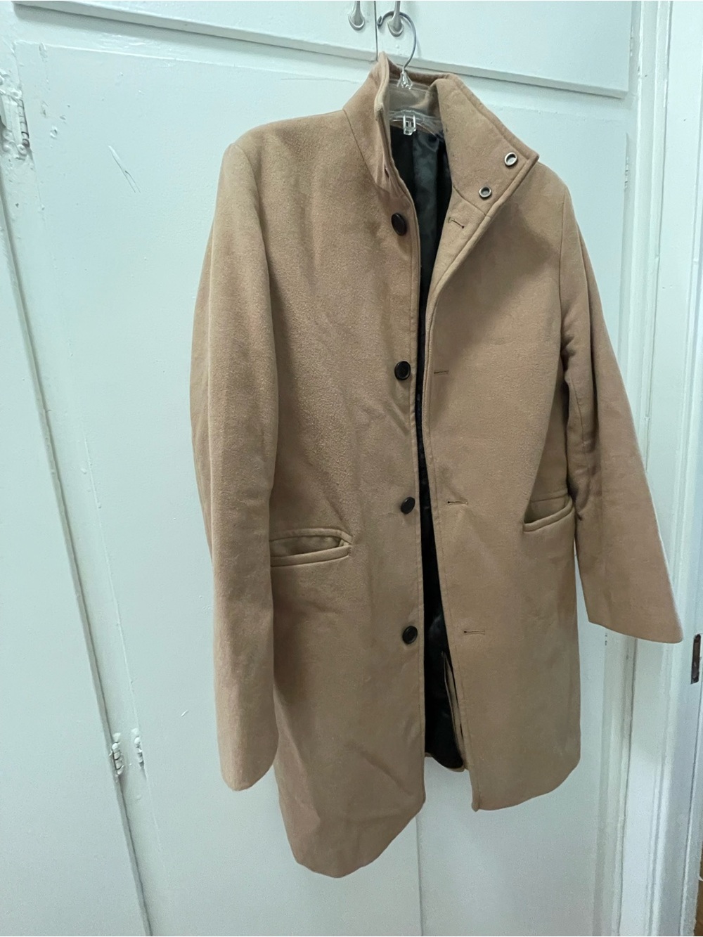 H&M Camel Stand-Collar Wool-Blend Pea Coat